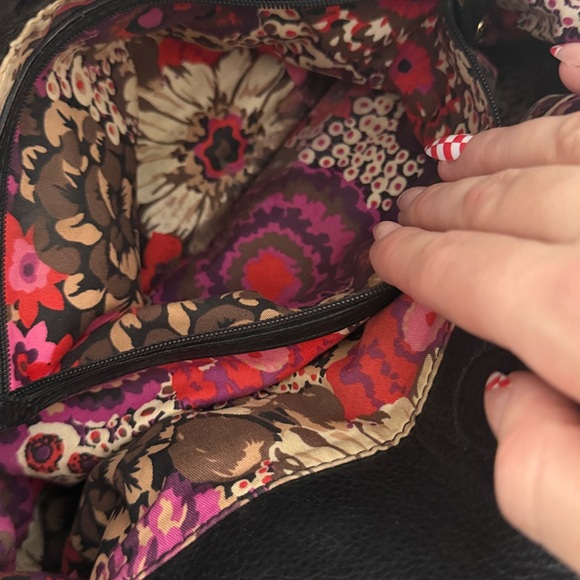 Vera Bradley Black Quilted Leather Satchel Floral Lining Shoulder Bag Classy - Picture 14 of 17
